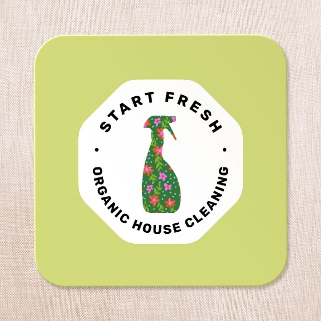 Green Cleaning Service Floral Spray Bottle Square Business Card (Creator Uploaded)