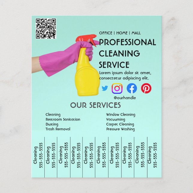 Green Cleaning Services Flyer with Tear-Off Tabs  (Front)