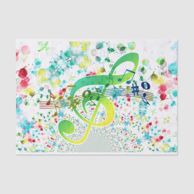 Green Clef And Musical Notes Tissue Paper (Front)