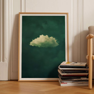 Green Cloud Print Moody Cloud Painting Emerald Gre