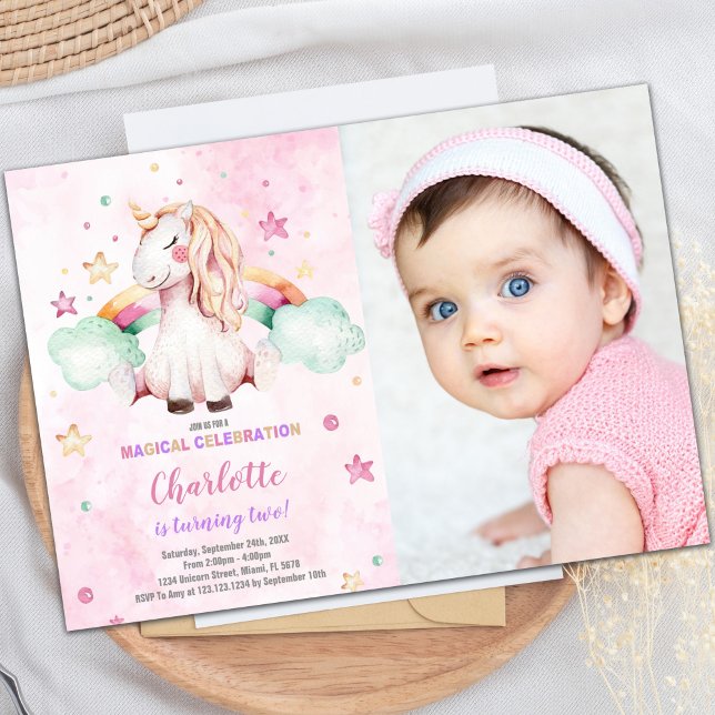 Green Cloud Rainbow Unicorn Invitation with photo (Green Cloud Rainbow Unicorn Invitation with photo)
