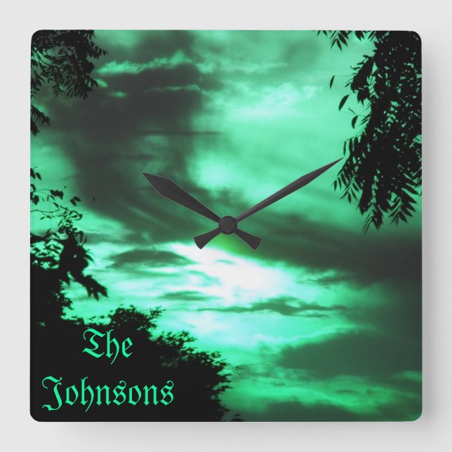 Green Clouded Sky Wall Clock *personalise* (Front)