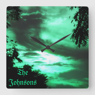 Green Clouded Sky Wall Clock *personalise*