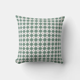 Green Clover and White Chequered Argyle Pattern Cushion
