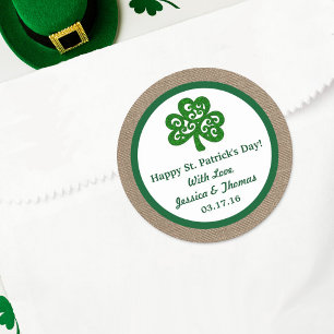 Green Clover & Burlap St. Patrick's Day Classic Round Sticker