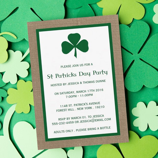 Green Clover & Burlap St. Patrick's Day Invitation (Creator Uploaded)