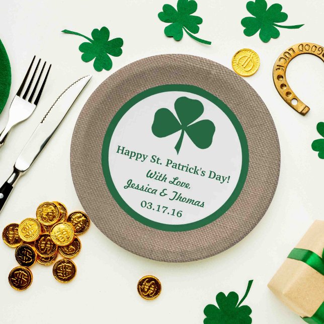 Green Clover & Burlap St. Patrick's Day Paper Plate (Creator Uploaded)