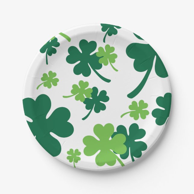 Green clover four leaves. St. Patrick's Day Paper Plate (Front)