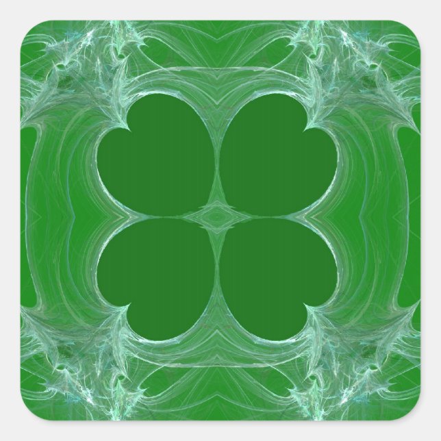 Green Clover Fractal Background Square Sticker (Front)