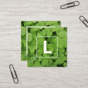 Green clover gardener letter square business card