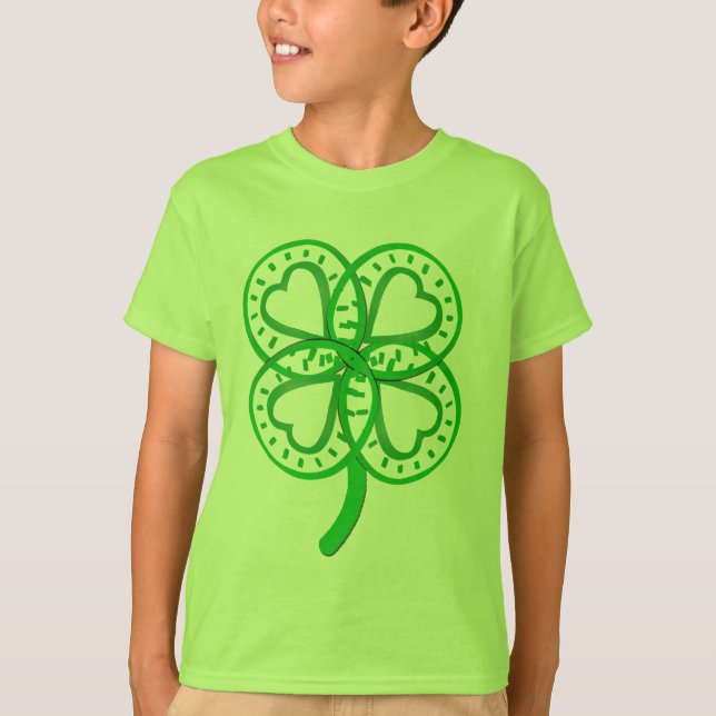 Green Clover Heart Front Back St Patty Kids Tee (Front)