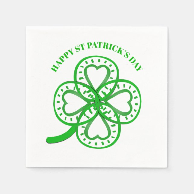 Green Clover Heart St Patrick's Day Paper N Napkin (Front)