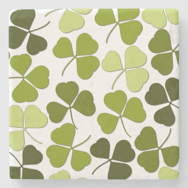 Green Clover in a Variety of Shades Stone Coaster (Front)