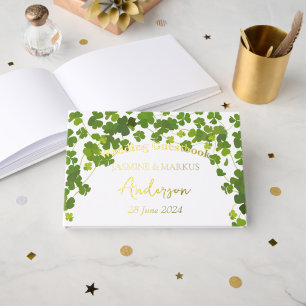 Green Clover Leaves Bouquet Wedding  Guest Book