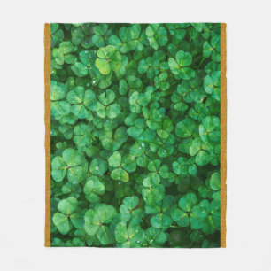 Green Clover Leaves with Water Drops Fleece Blanket