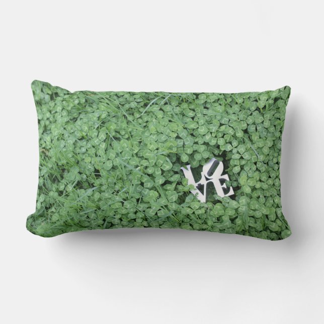 Green Clover Love Spring Wedding Fun Decor Lumbar Cushion (Front)