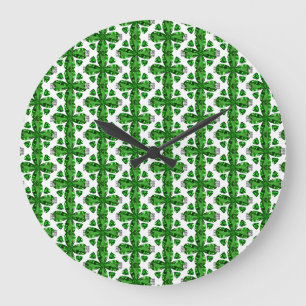 Green Clover Pattern Large Clock
