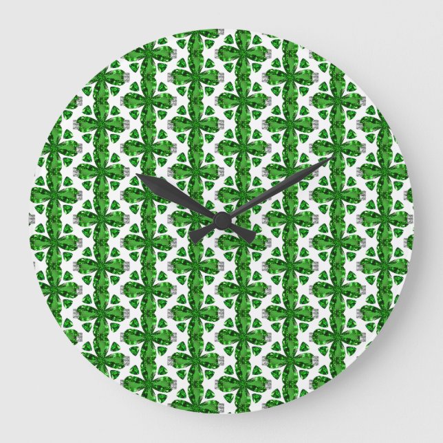 Green Clover Pattern Large Clock (Front)
