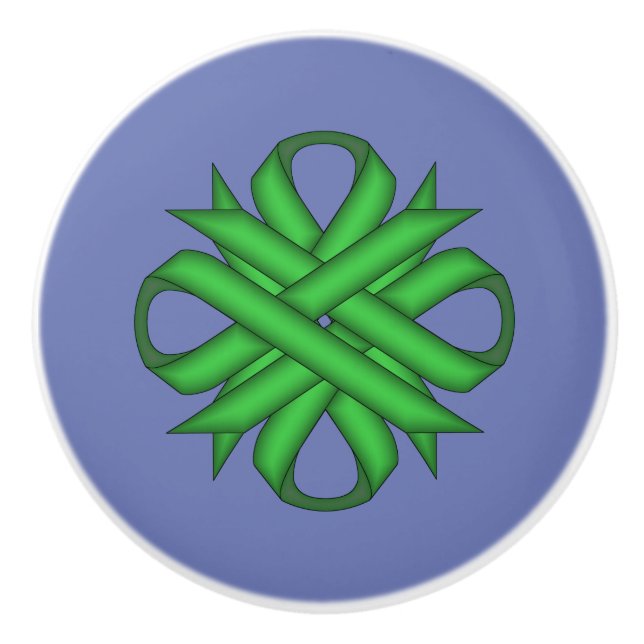 Green Clover Ribbon by Kenneth Yoncich Ceramic Knob (Front)