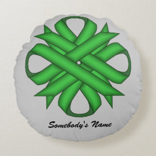 Green Clover Ribbon by Kenneth Yoncich Round Cushion
