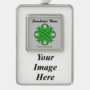 Green Clover Ribbon Tmpl (V-I) by Kenneth Yoncich Silver Plated Framed Ornament