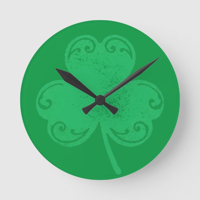 Green Clover  Round Clock (Front)