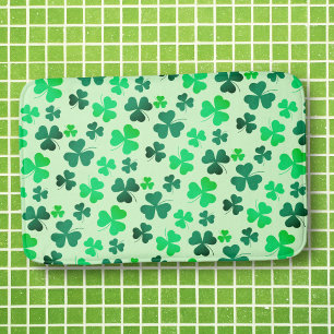 Green Clover Shamrock Leaf Pattern Floral Greenery Bath Mat