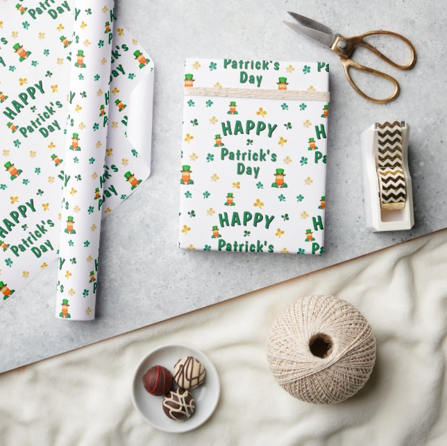 Green Clover Shamrock Leprechaun Patrick's Day Wrapping Paper (Crafts)