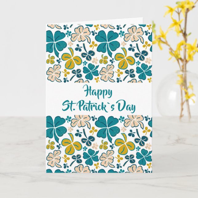 Green Clover Shamrock Pattern St. Patrick`s Day Card (Yellow Flower)