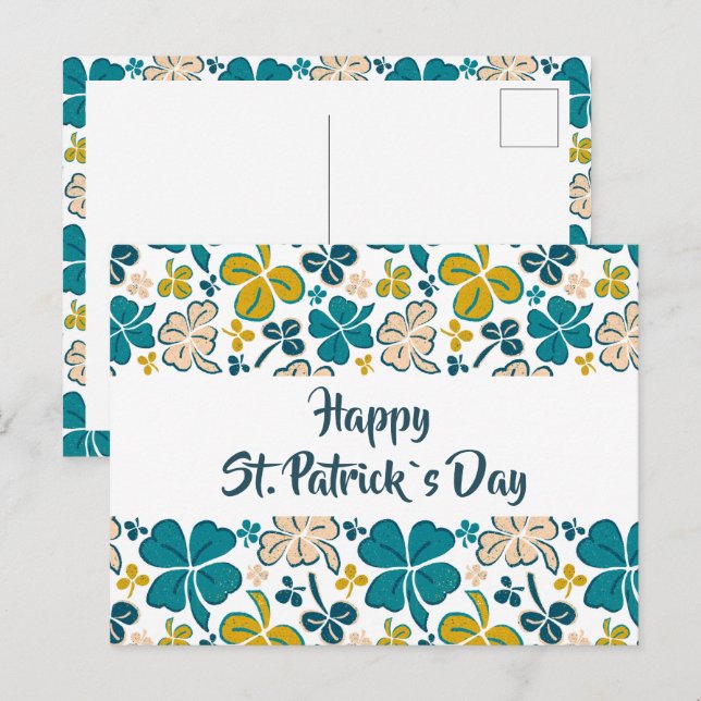 Green Clover Shamrock Pattern St. Patrick`s Day Postcard (Front/Back)