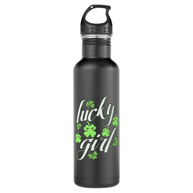 Green Clover Shamrocks Irish St Patrick's Day Luck 710 Ml Water Bottle (Front)