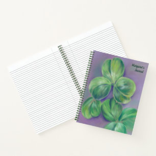 Green Clover Shamrocks on Purple Pastel Art Notebook