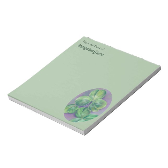 Green Clover Shamrocks on Purple Pastel Art Notepad (Rotated)