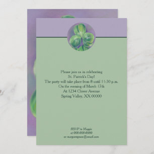 Green Clover Shamrocks on Purple St. Patrick's Day Invitation