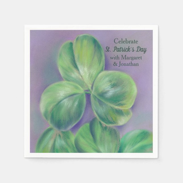 Green Clover Shamrocks on Purple St. Patrick's Day Napkin (Front)