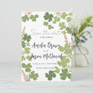 Green Clover Spring Wildflowers Wedding Save The Date