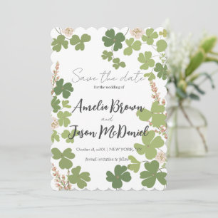 Green Clover Spring Wildflowers Wedding Save The Date