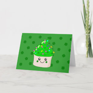 Green Clover St Patricks Day Cute Cupcake Card