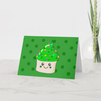 Green Clover St Patricks Day Cute Cupcake Card