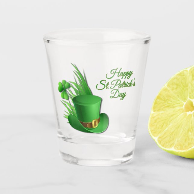 Green Clover with Leprachaun Shot Glass (Front)