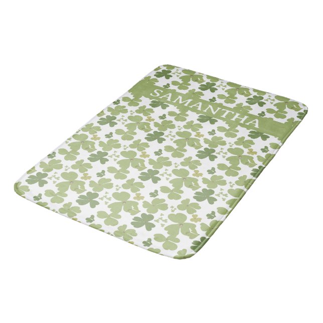 Green Cloverleaf St Patrick Day Custom Name  Bath Mat (Angled)