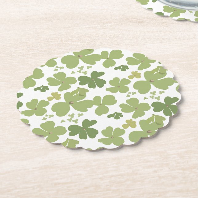 Green Cloverleaf St Patrick Day Garden Paper Coaster (Angled)