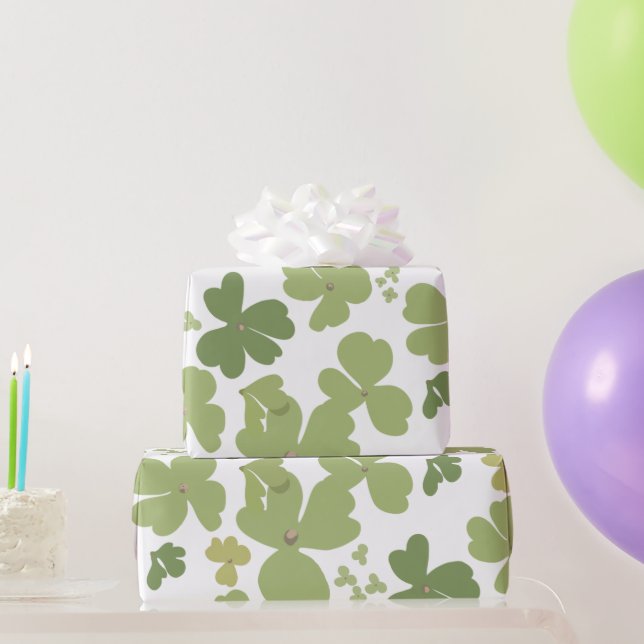 Green Cloverleaf St Patrick Day Garden Wrapping Paper (Party Gifts)