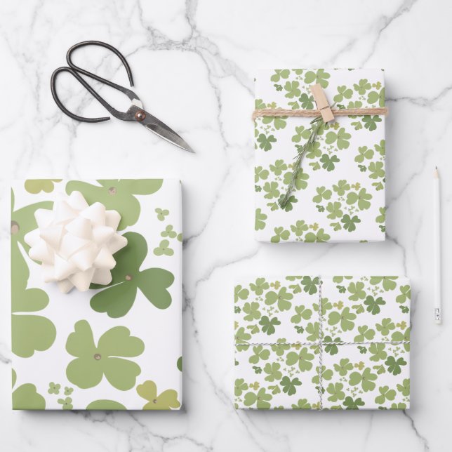 Green Cloverleaf St Patrick Day Garden Wrapping Paper Sheet (Front)