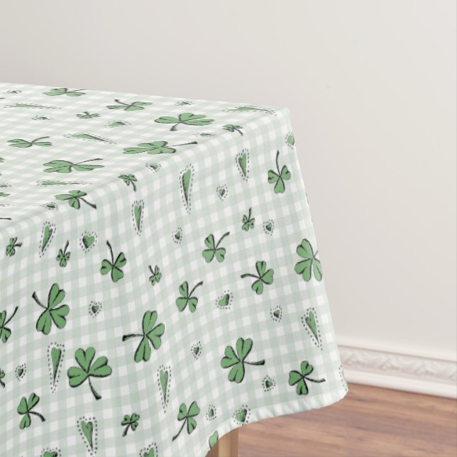 Green Clovers Gender Neutral St Patricks Day Kids Tablecloth (In Situ)