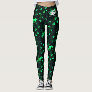 Green Clovers Leggings with White B&BE Logo