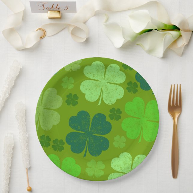 Green Clovers, Lucky Clovers, Saint Patrick's Day Paper Plate (Wedding)