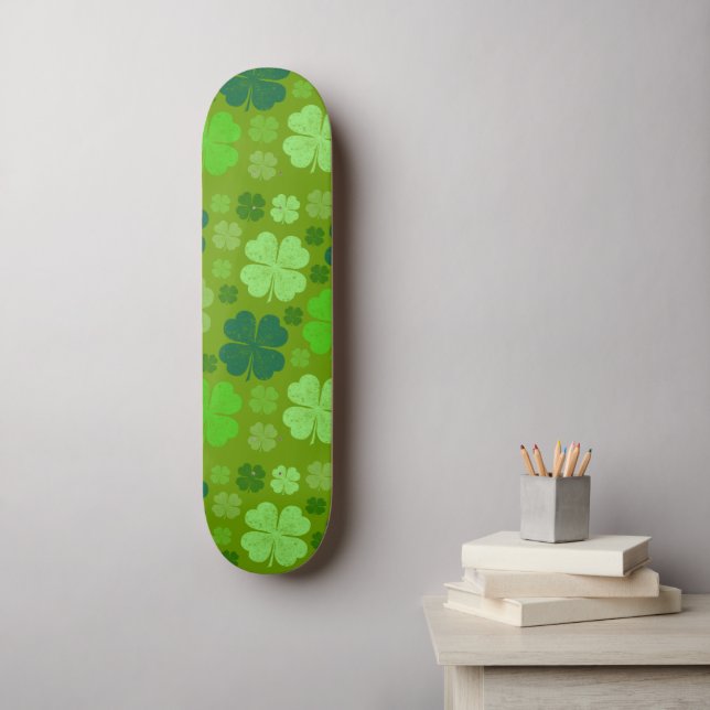 Green Clovers, Lucky Clovers, Saint Patrick's Day Skateboard (Wall Art)