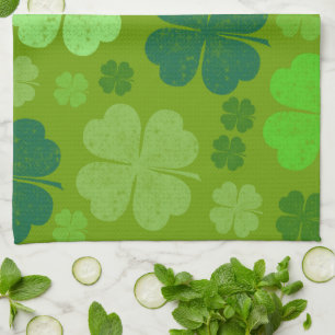Green Clovers, Lucky Clovers, Saint Patrick's Day Tea Towel