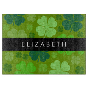 Green Clovers, Lucky Clovers, Your Name Cutting Board